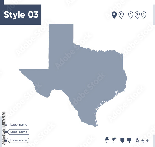 Texas, USA - map isolated on white background. Outline map. Vector map. Shape map.