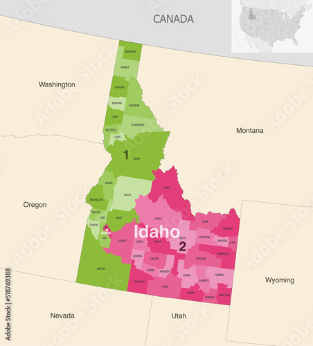Idaho's congressional districts (2013-2023) vector map with neighbouring states and terrotories