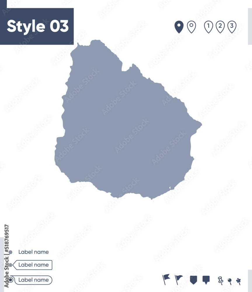 Uruguay - map isolated on white background. Outline map. Vector map. Shape map.