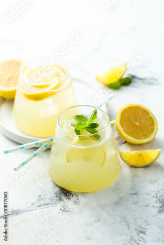 Traditional homemade lemonade with fresh mint