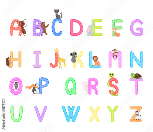 Zoo alphabet. Animal alphabet. Letters from A to Z.Vector graphics