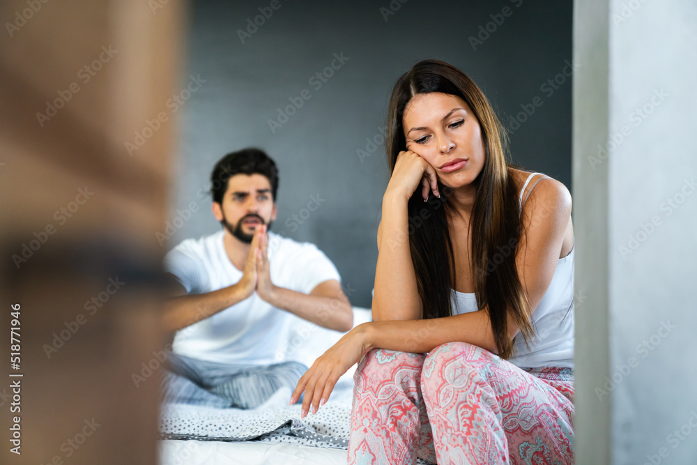 Couple having arguments and sexual problems in bed Couple having arguments and sexual problems in bed