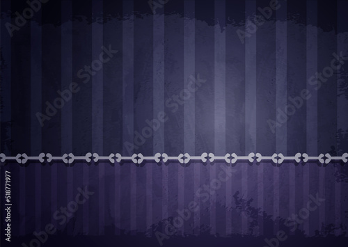 Halloween vector illustration background with frame of aged old room with grunge wallpaper and bones