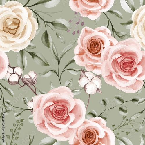 seamless pattern soft pink peach pastel watercolor floral bohemian