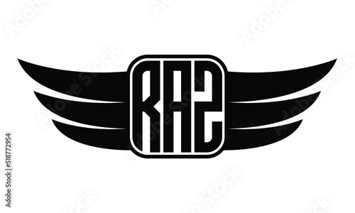 RAZ three Letter Wings Flying Initial wing symbol minimalist creative concept flag icon professional logo design Vector template with abstract black and white tattoo