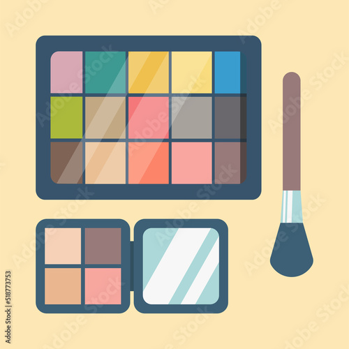 Set Of Makeup Beauty Products Eye Shadow Vector Illustration In Flat Style