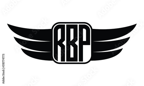 RBP three Letter Wings Flying Initial wing symbol minimalist creative concept flag icon professional logo design Vector template with abstract black and white tattoo photo