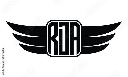 RDA three Letter Wings Flying Initial wing symbol minimalist creative concept flag icon professional logo design Vector template with abstract black and white tattoo