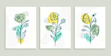 line flower and leaves art template set