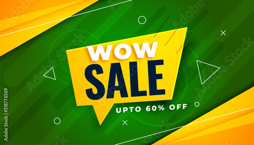 wow sale promotional banner with chat bubble and geometric shapes