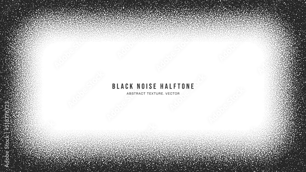 Black Noise Stipple Dots Halftone Vector Vignette Rounded Frame Isolate On White. Hand Drawn Dotwork Abstract Grungy Grainy Texture. Pointillism Art Abstraction Dotted Graphic Grunge Illustration