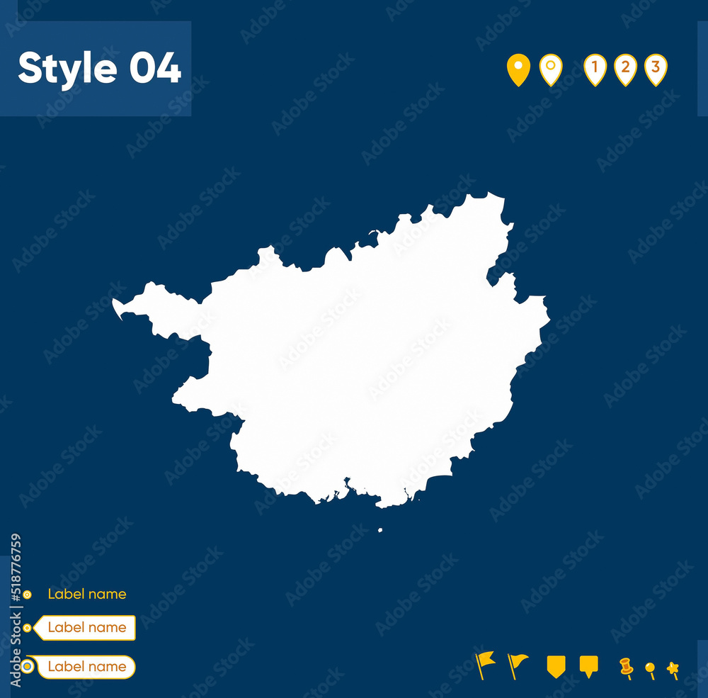 Guangxi, China - map isolated on blue background. Outline map. Vector map.