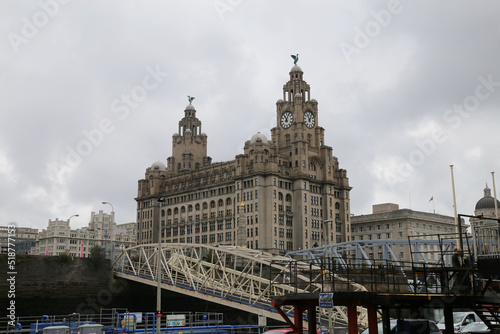 Buildings on the Mersey River in Liverpool, Merseyside, UK.