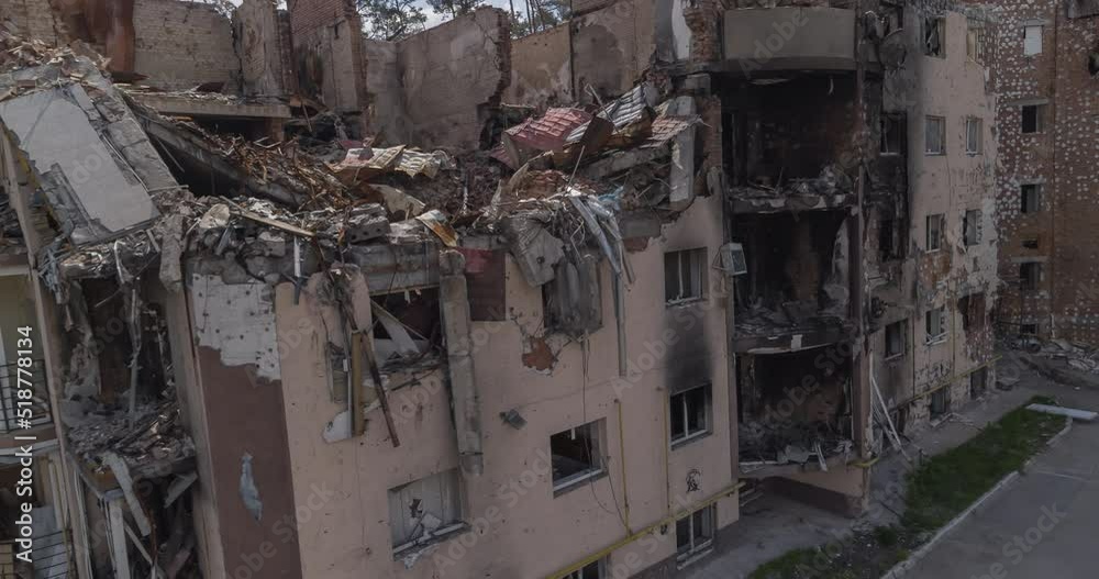 IRPIN, UKRAINE - JUNE 22, 2022: buildings destroyed by the Russian army IRPIN, UKRAINE - JUNE 22, 2022: buildings destroyed by the Russian army
