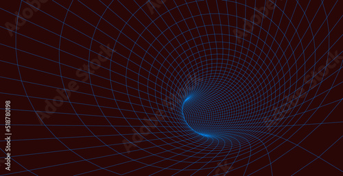 Abstract illustration. 3D corridor mesh. Frame tunnel.