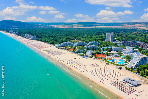 Albena, Bulgaria. Aerial view of Albena beach resort in the summer. photo