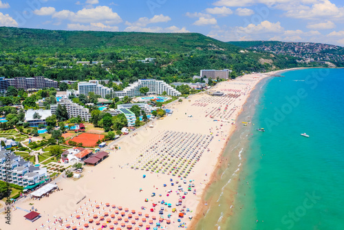 Albena, Bulgaria. Aerial view of Albena beach resort in the summer. photo