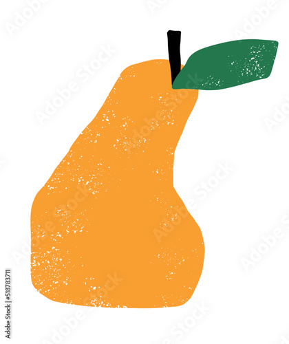 Abstract Irregular Hand Drawn Childish Style Vector Illustration with Simple Yellow Pear on a White Background. Modern Grunge Print with Ripe Fruit ideal for Wall Art, Poster, Card, Decoration.