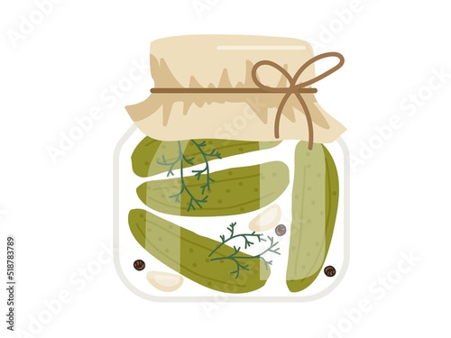Canned cucumbers hand drawn doodle sketch isolated. Jar preserved vegetables. Flat vector Food template for menu, sticker, logo, detox diet concept, farmers market. Fresh farm vegetables for diet