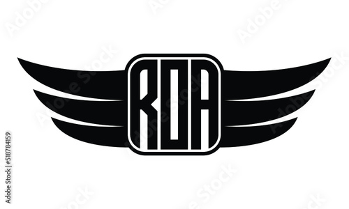 ROA three Letter Wings Flying Initial wing symbol minimalist creative concept flag icon professional logo design Vector template with abstract black and white tattoo