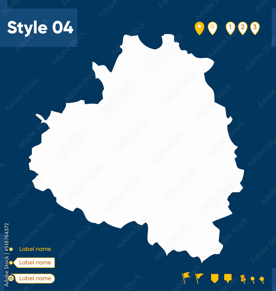 Tula Region, Russia - map isolated on blue background. Outline map. Vector map.