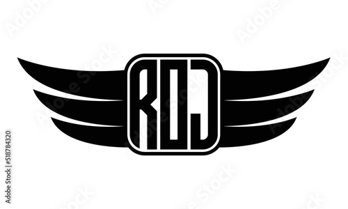 ROJ three Letter Wings Flying Initial wing symbol minimalist creative concept flag icon professional logo design Vector template with abstract black and white tattoo