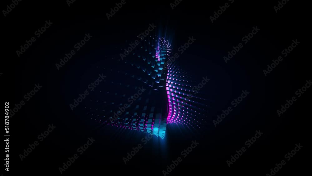 Abstract background 3D animation shiny futuristic object made of geometric elements transforms and rotates in space loop. Great for scientific, technological, industrial, futuristic, luxury, sci-fi il
