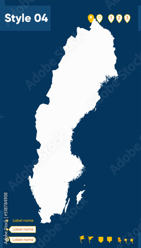 Sweden - map isolated on blue background. Outline map. Vector map.