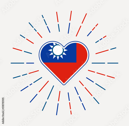 Taiwan heart with flag of the country. Sunburst around Taiwan heart sign. Vector illustration.