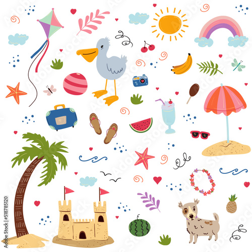 Big bundle set with summer elements. Vector illustration