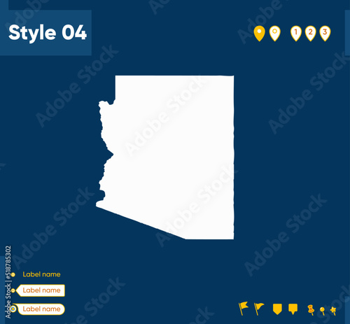 Arizona, USA - map isolated on blue background. Outline map. Vector map.