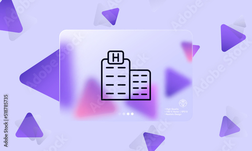 Hospital building line icon. Treatment, clinic, day hospital, doctor, patient, prescription, consultation, sick, medicine, treat, cure. Healthcare concept. Glassmorphism. Vector line icon for Business