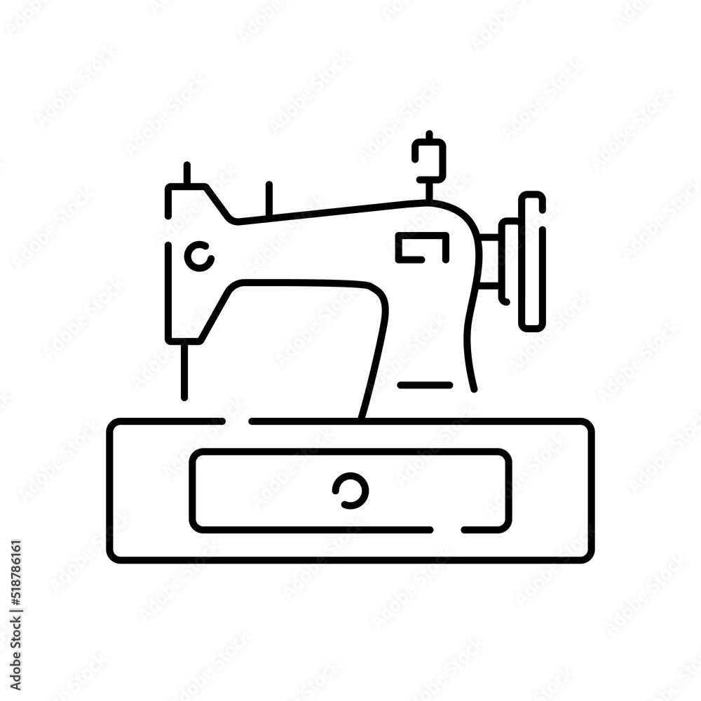 Fashion Atelier And Sewing Linear Vector Icon. Atelier, Tailor Shop Thin Line Contour Symbols Pack. Needlework, Dressmaking Studio. Stitching Equipment Outline. Sewing machine