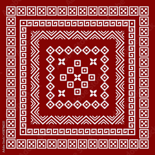 Scarf bandana tribal pattern. design for woman hijab, boho carpet, bandana, neckwear, batik, rug, shawl, pillow case. square pattern design style