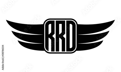 RRO three Letter Wings Flying Initial wing symbol minimalist creative concept flag icon professional logo design Vector template with abstract black and white tattoo photo