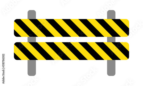 Traffic barricade. Vector illustration. Barrier, roadblock, road, car, roadworks, fence, accident, striped, black and yellow, caution, drive. Warning sign concept. Vector line icon for Business
