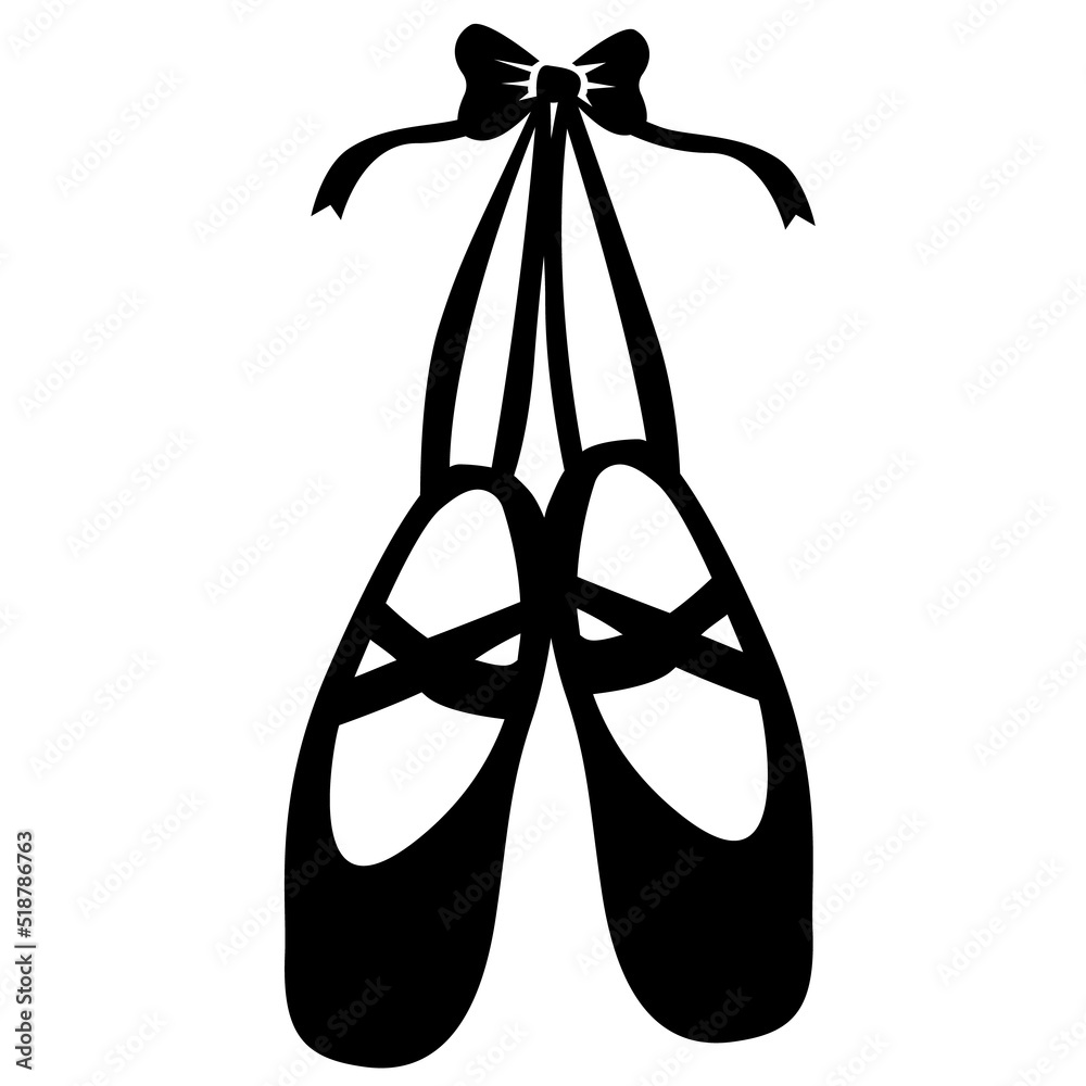 pointe ballet shoes slippers icon on white background. hanging pointe shoes. ballet shoes with bow sign. flat style. - obrazy, fototapety, plakaty 