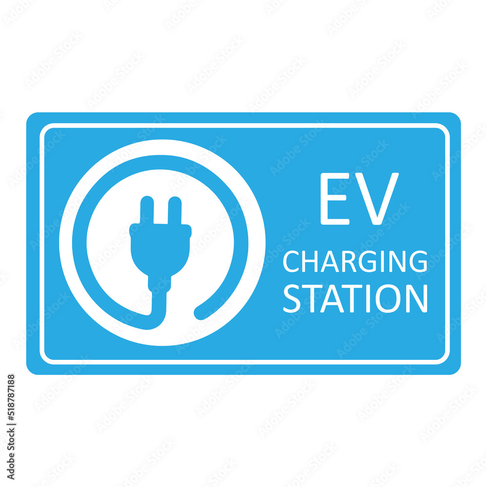ev charging station sign blue is isolated from a white background. ev charging station sign blue is isolated from a white background.
