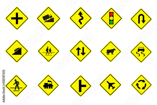 Free Download Set of yellow traffic signs isolated from white background. - GFXLoad