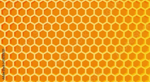 Yellow honeycomb structure pattern background. Food and nature concept. 3D illustration rendering