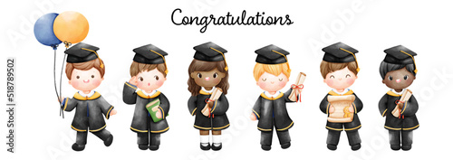 Graduation day, congratulations banner. Vector illustration
