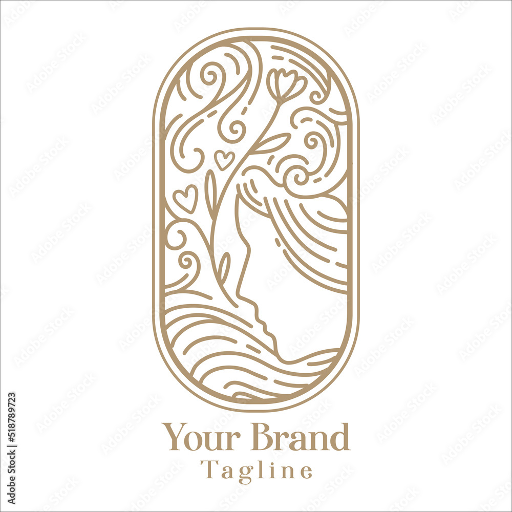 Line art logo of women and flower Line art logo of women and flower