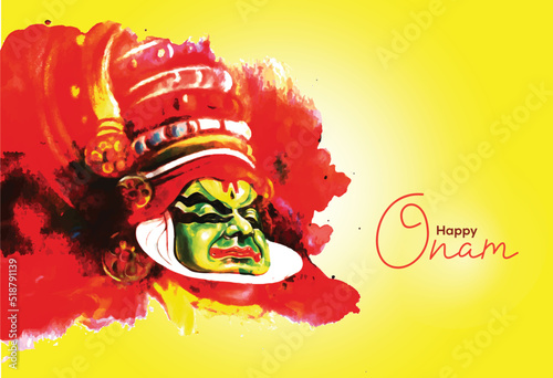 Happy Onam Kathakali illustration on art yellow background photo