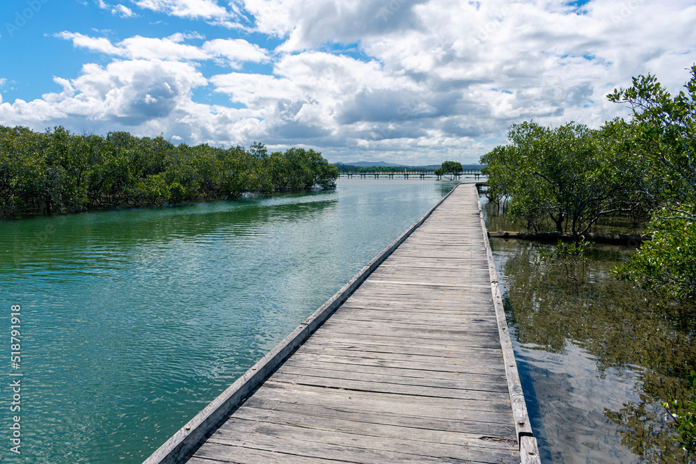 Wooden bridge over the lagoon in Urunga
