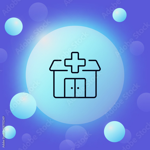 Hospital line icon. Building with cross, pharmacy, drugstore, clinic, emergency room, treatment, first aid. Healthcare concept. Glassmorphism style. Vector line icon for Business and Advertising