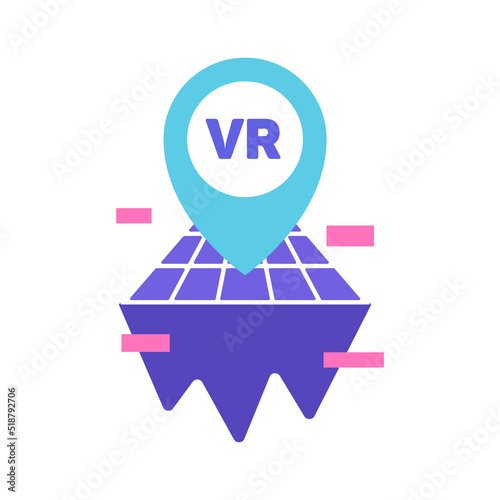 metaverse realm virtual reality fantasy world icon flat vector illustration. flying digital futuristic island with vr map point location graphic design.