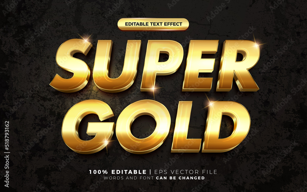 3d luxury super gold sparkle text style effect template editable text effect
