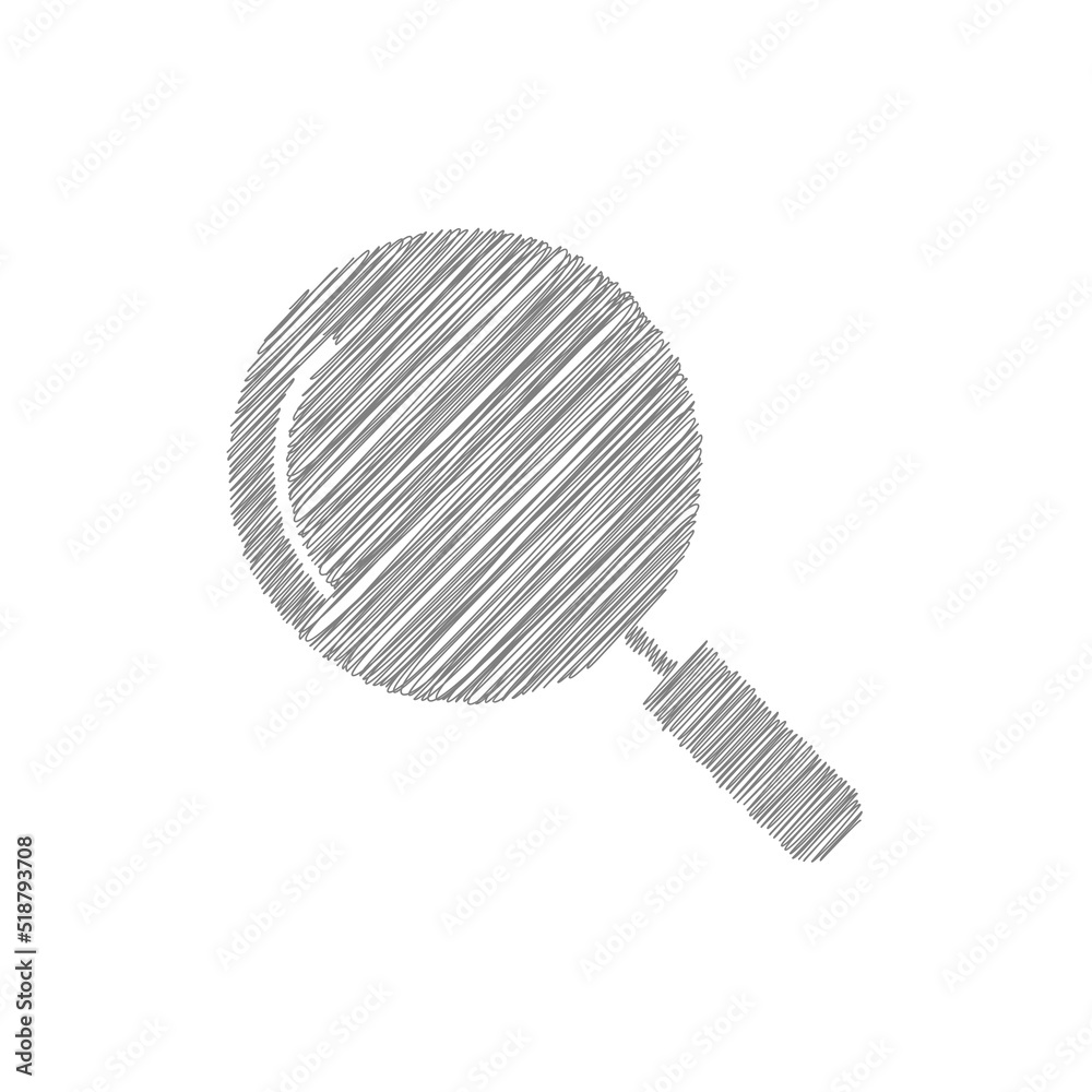 Magnifier glass grey sketch vector icon. Search and find symbol Magnifier glass grey sketch vector icon. Search and find symbol