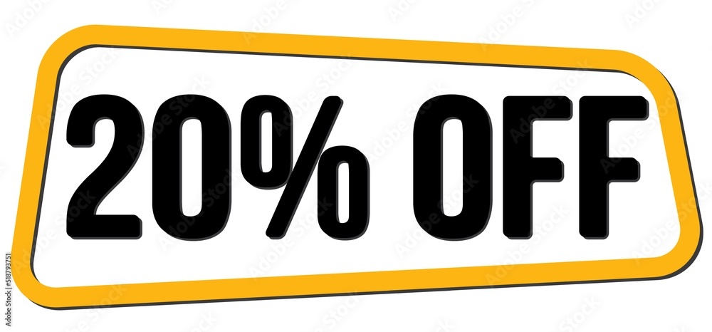 20% OFF text on yellow-black trapeze stamp sign. 20% OFF text on yellow-black trapeze stamp sign.