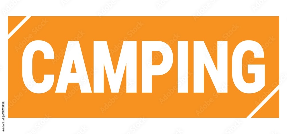 CAMPING text written on orange stamp sign. CAMPING text written on orange stamp sign.